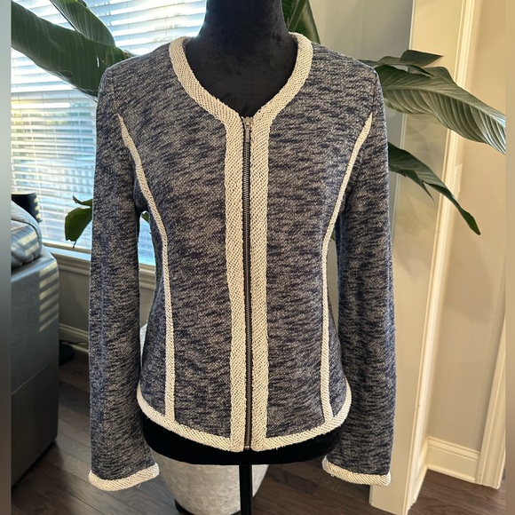 Tart Collections Georgiana Sweater Jacket Navy Cream Women Large - Picture 2 of 12